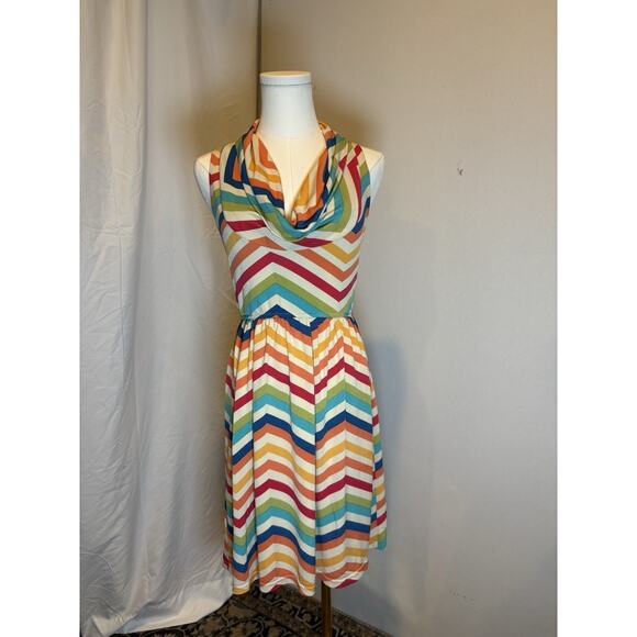 Judith March Colorful Rainbow Chevron Knit Sleeveless Dress Size Small